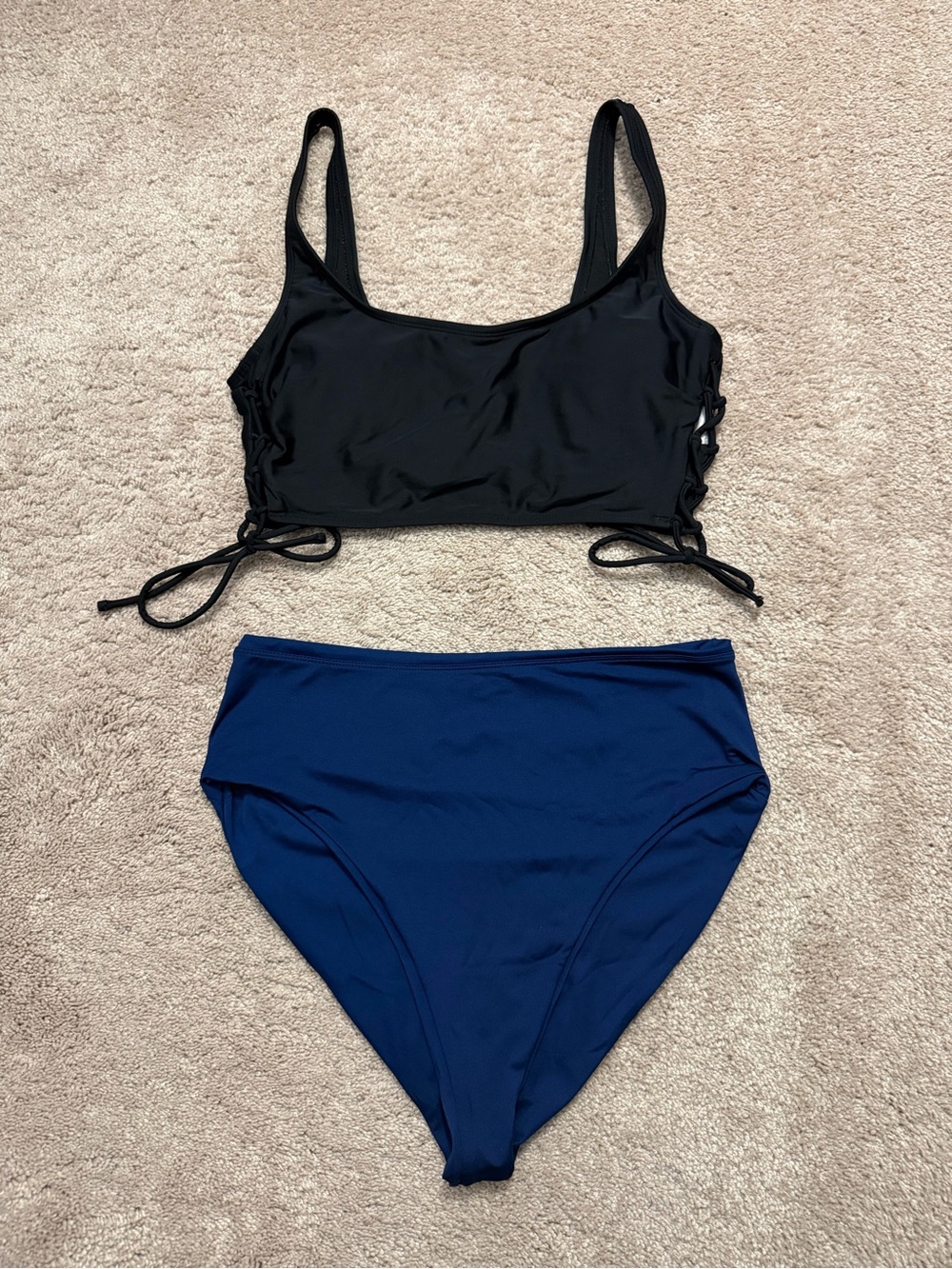 Black & Navy Lace-up Bikini Set (L)